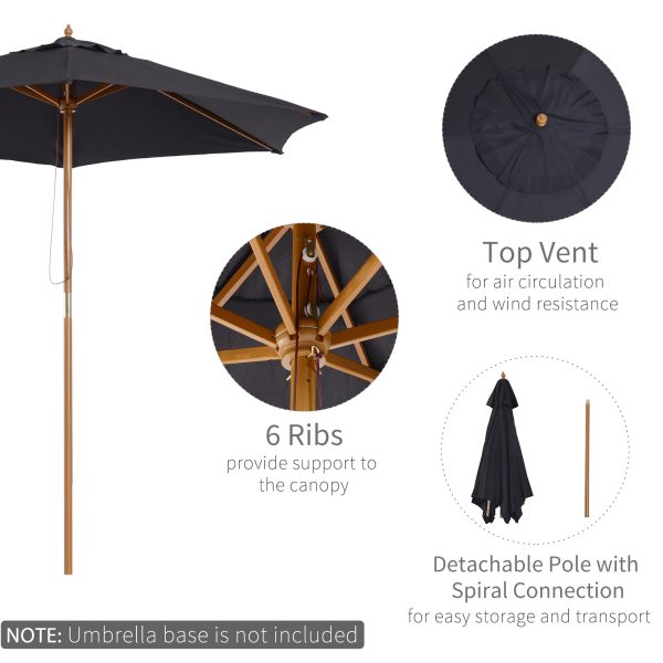 Outsunny Wooden Patio Parasol: 2.5m Outdoor Sun Umbrella, Weather-Resistant, Black   Aosom UK - Image 4