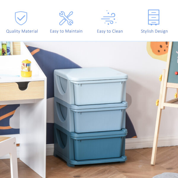 HOMCOM 3-Tier Toy Storage Box Kids Toy Storage with Removable Boxes, for Bedrooms, Playrooms & Other Children Areas, Blue   Aosom UK - Image 4