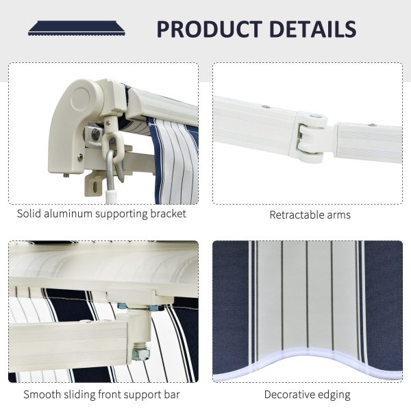 Outsunny Waterproof Garden Patio Manual Awning Canopy Sun Shade Shelter Retractabl Retractable Awning, 3.5x2.5 m-Blue/White   Aosom UK - Image 7