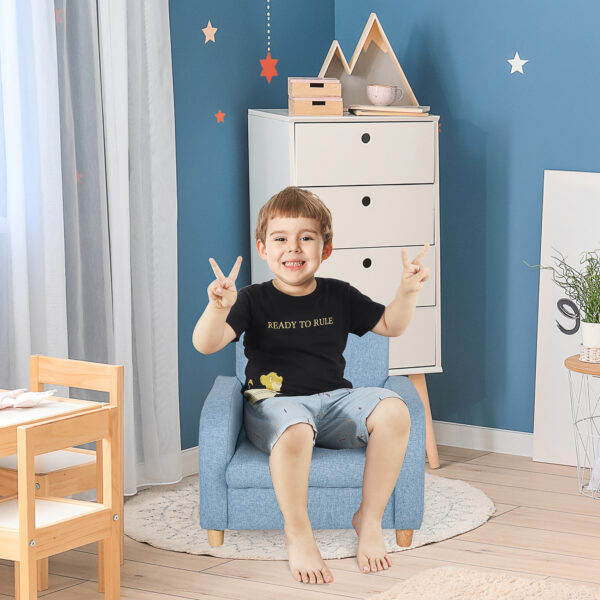 HOMCOM Kids Sofa Mini Sofa Armchair Wood Frame Anti-Slip Legs High Back Bedroom Playroom Furniture for 3-6 Ages, Blue   Aosom UK - Image 2