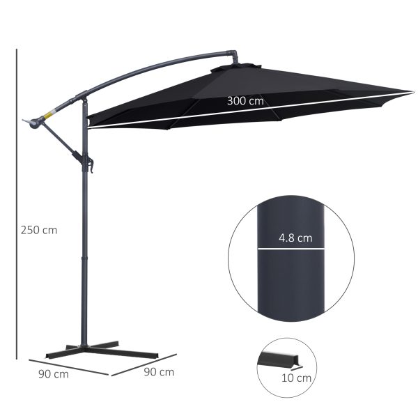 Outsunny 3(m) Garden Cantilever Parasol Patio Banana Hanging Umbrella Sun Shade with Crank & Tilt, 8 Ribs and Cross Base, Black   Aosom UK - Image 3