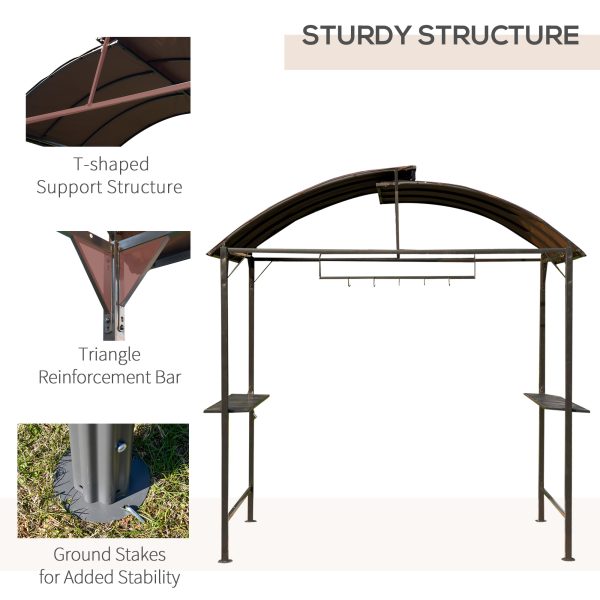 Outsunny Metal Smoking Gazebo Marquee Garden Patio BBQ Tent Grill Canopy Awning Shelter - Coffee - Image 6