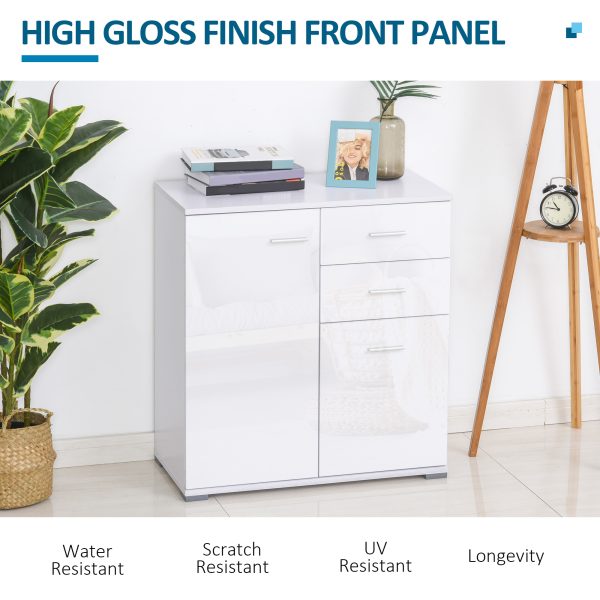 HOMCOM High Gloss Side Cabinet, Modern Design, 71x35x76 cm, Ample Storage Space, White   Aosom UK - Image 5