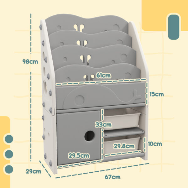 AIYAPLAY Kids Storage Units with 2 Storage Boxes, 4 Tier Bookshelf, Cabinet, 67 x 29 x 98cm Light Grey   Aosom UK - Image 3