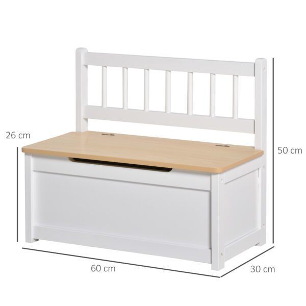 HOMCOM 2-IN-1 Wooden Toy Box Seat Bench Storage Chest Cabinet Organizer with Safety Pneumatic Rod 60 x 30 x 50cm White - Image 3