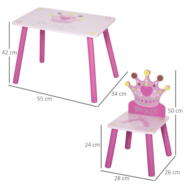 HOMCOM Kids' Wooden Table and Chair Set with Crown Pattern, Easy-Clean Surface, Ideal Gift for Girls Toddlers Aged 3 to 8, Pink   Aosom UK - Image 3