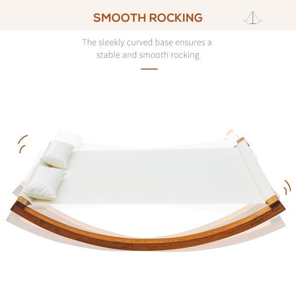 Outsunny Rocking Double Sun Lounger W/ Wooden Frame-White - Image 4