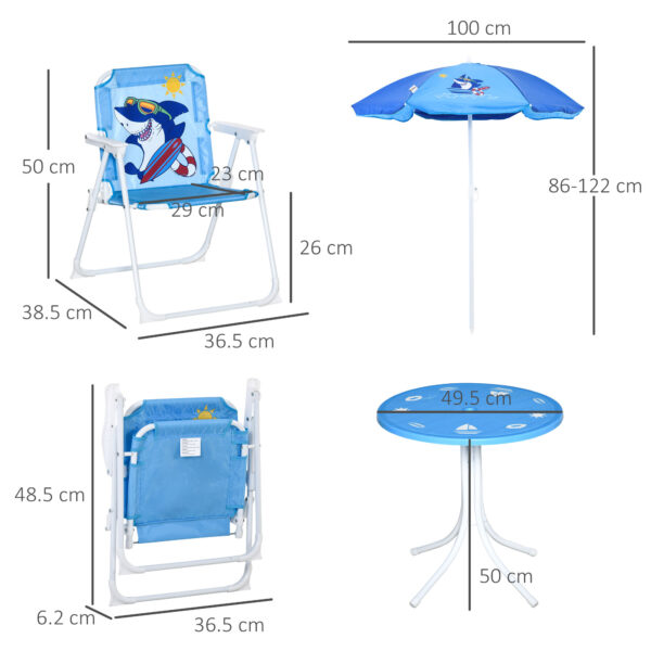 Outsunny Kids Picnic & Table Chair set, Outdoor Folding Garden Furniture w/ Shark Design, Adjustable Sun Umbrella, Ages 3-6 Years - Blue   Aosom UK - Image 3