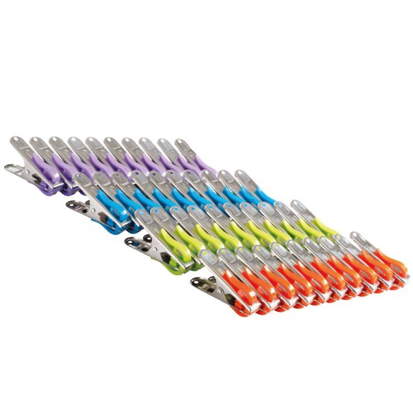 Stainless Steel Metal Pegs Pack of 40 Blue, Purple, Green, Orange