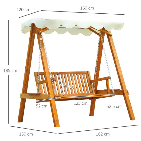 Outsunny 2 Seater Garden Swing Seat Wooden Swing Chair Outdoor Hammock Bench Furniture, Cream White - Image 3