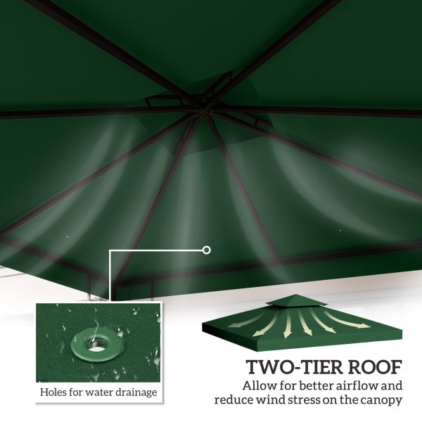 Outsunny 3 x 3 m Gazebo Top Cover Double Tier Canopy Replacement Pavilion Roof Dark Green - Image 4