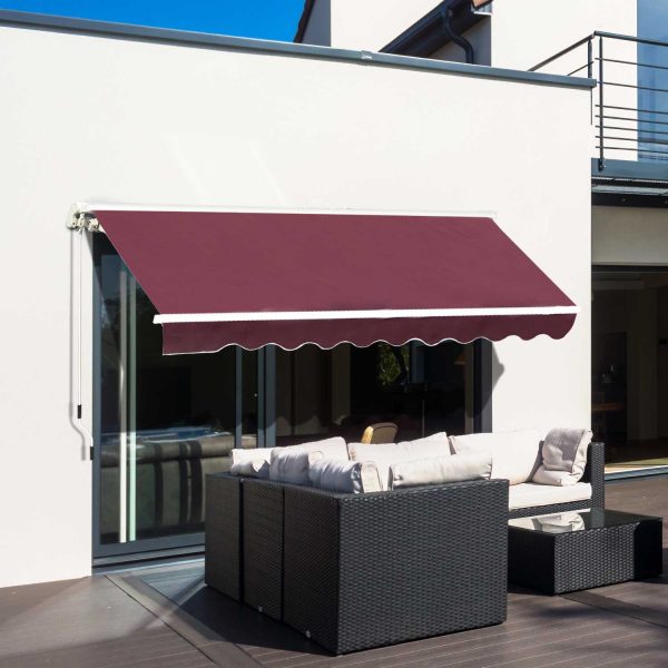 Outsunny Waterproof Manual Retractable Awning, 3x2.5m Sun Shade Canopy for Garden Patio, UV Protection, Red   Aosom UK - Image 2