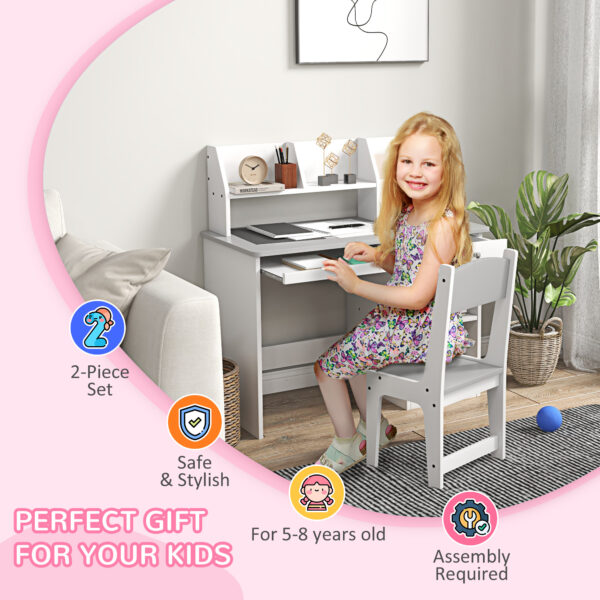 ZONEKIZ Kids Desk and Chair Set with Storage for 5-8 Year Old, 2 Pieces Childrens Table and Chair Set, Grey - Image 6