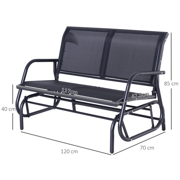 Outsunny 2-Person Outdoor Glider Bench Patio Double Swing Gliding Chair Loveseat w/Power Coated Steel Frame for Garden Porch, Black   Aosom UK - Image 3