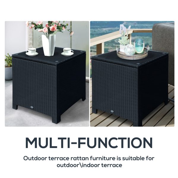 Outsunny PE Wicker Side Table Rattan Garden Furniture with Four Foot Pads, Rust & Mild Weather Damage Resistant, Black   Aosom UK - Image 6