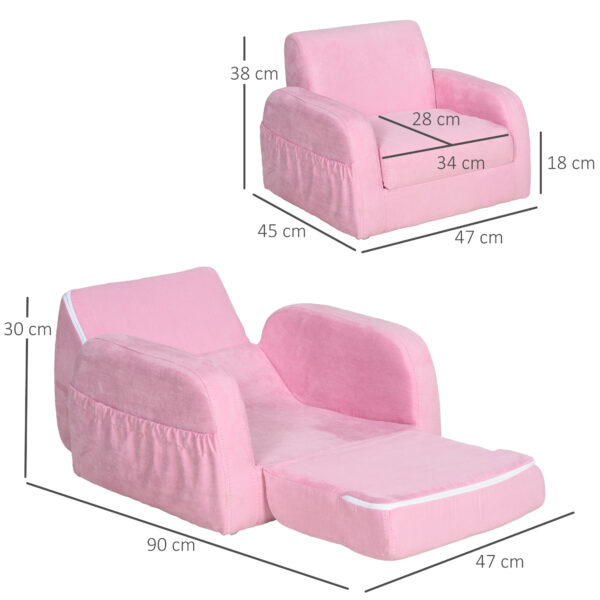 HOMCOM Kids 2 In 1 Armchair Sofa Bed, Fold Out, Padded Wood Frame, Bedroom Furniture, Pink   Aosom UK - Image 3