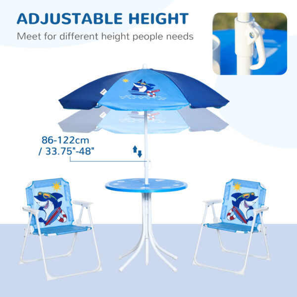 Outsunny Kids Picnic & Table Chair set, Outdoor Folding Garden Furniture w/ Shark Design, Adjustable Sun Umbrella, Ages 3-6 Years - Blue   Aosom UK - Image 5