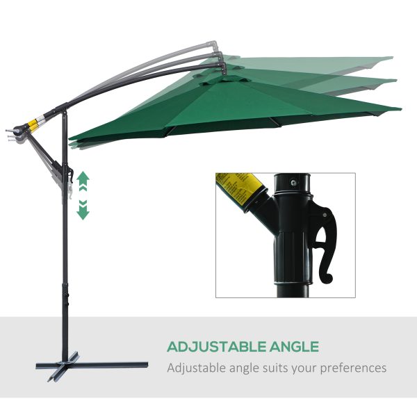 Outsunny Waterproof Banana Cantilever Parasol: 3m Hanging Umbrella with Crank & Cross Base, Outdoor Sun Shelter, Verdant Green   Aosom UK - Image 5