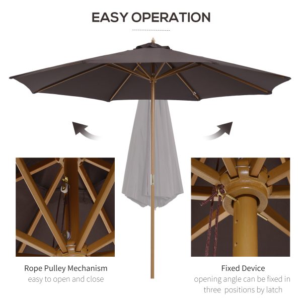 Outsunny Bamboo Wooden Patio Umbrella, 3m Garden Parasol with 8 Ribs, Outdoor Sunshade Canopy, Coffee   Aosom UK - Image 4