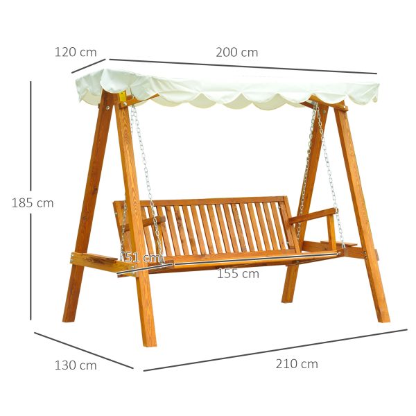 Outsunny Waterproof 3 Seater Wooden Garden Swing Seat Swing Chair Outdoor Hammock Bench Furniture, Cream White   Aosom UK - Image 3