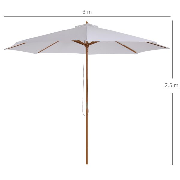 Outsunny 3(m) Fir Wooden Parasol Garden Umbrellas 8 Ribs Bamboo Sun Shade Patio Outdoor Umbrella Canopy, Cream White   Aosom UK - Image 3