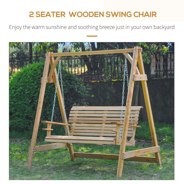 Outsunny 2-Seater Larch Wood Swing Chair Bench - Image 4