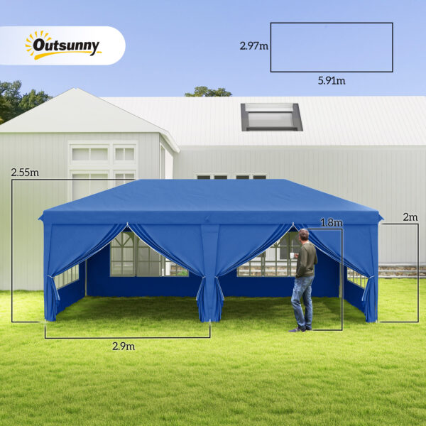 Outsunny 3 x 6m Canopy Tent, Instant Gazebo with Waterproof Side Panels, Carry Bag, for Parties & Outdoor Events, Blue   Aosom UK - Image 3