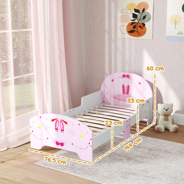 AIYAPLAY Ballet Theme Toddler Bed Frame with Safety Rails for 3-6 Years, 144 x 76.5 x 60 cm, Pink - Image 3