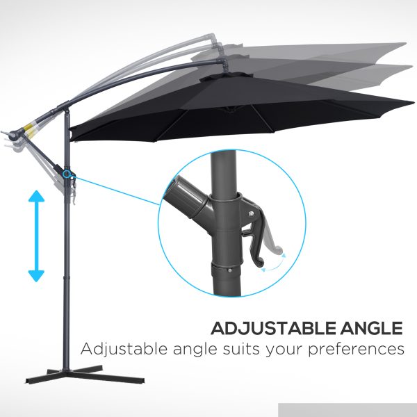 Outsunny 3(m) Garden Cantilever Parasol Patio Banana Hanging Umbrella Sun Shade with Crank & Tilt, 8 Ribs and Cross Base, Black   Aosom UK - Image 5