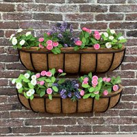 Set of 2 Manor Garden Black Metal Wall Basket Manger Trough Planters (75cm)