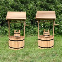 Large Wooden Wishing Well Garden Planters (Set of 2)