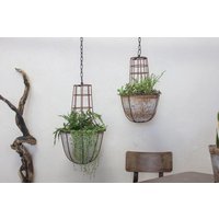 nkuku Abari Caged Hanging Planter | Vases & Planters | Aged Zinc | Small 43 x 28 cm (Diameter)