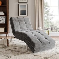 Chaise Lounge Grey Velvet Upholstered with Metal Legs