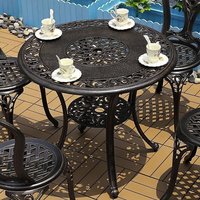 Black Cast Aluminum Round Patio Dining Table with Umbrella Hole