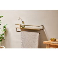 nkuku Mahi Wall Shelf With Towel Rail | Bathroom | Brass