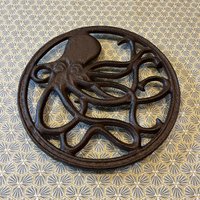 Cast Iron Round Octopus Themed Table Trivet