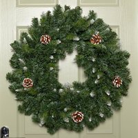 60cm Snow King Fir Hanging Christmas Wreath with Pinecones and 200 Tips in Green