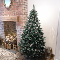 6ft (180cm) Rocky Mountain Pine Green Artificial Christmas Tree Snow Tip and Pine Cones