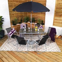 6 Person Garden Furniture Patio Set Table, 6 Chairs & Parasol