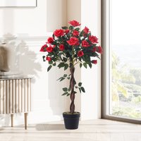 90CM Height Artificial Plants Red Rose Tree with Pot