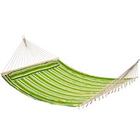 Outsunny Striped Hammock with Pillow, Outdoor Garden Camping Swing Bed, 188L x 140W cm, Blue and White Stripe   Aosom UK