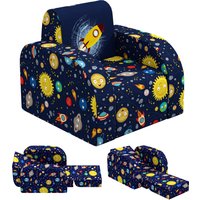 AIYAPLAY Foldable Toddler Chair Soft Snuggle Sponge Filled for Bedroom Playroom, Aged 18 Months to 3 Years - Dark Blue   Aosom UK