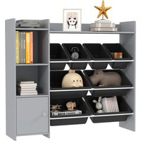 AIYAPLAY Toy Storage Unit with 8 Removable Bins, Storage Shelves, Cabinet, Grey