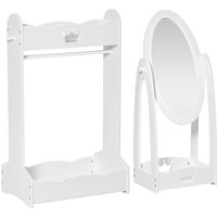 HOMCOM Children's Dressing Area Set with 360° Rotatable Mirror, Clothes Hanging Rail, and Storage Shelves, White   Aosom UK