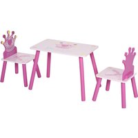 HOMCOM Kids' Wooden Table and Chair Set with Crown Pattern, Easy-Clean Surface, Ideal Gift for Girls Toddlers Aged 3 to 8, Pink   Aosom UK