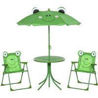 Outsunny Kids Folding Picnic Table and Chair Set Frog Pattern with Removable & Height Adjustable Sun Umbrella, Green