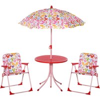 Outsunny Kids Folding Picnic Table and Chairs Set Color Stripes Outdoor w/ Parasol   Aosom UK