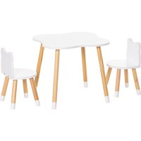 HOMCOM 3 Piece Kids Table and Chair Set with 2 Bear-shaped Chairs, White   Aosom UK