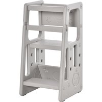 HOMCOM Kids Step Stool Adjustable Standing Platform Toddler Kitchen Stool -Standing Tower for Kitchen Counter Learning Platform w/ Three Heights Grey