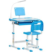 HOMCOM Kids Study Desk and Chair Set w/ Adjustable Height, Storage Drawer - Blue   Aosom UK